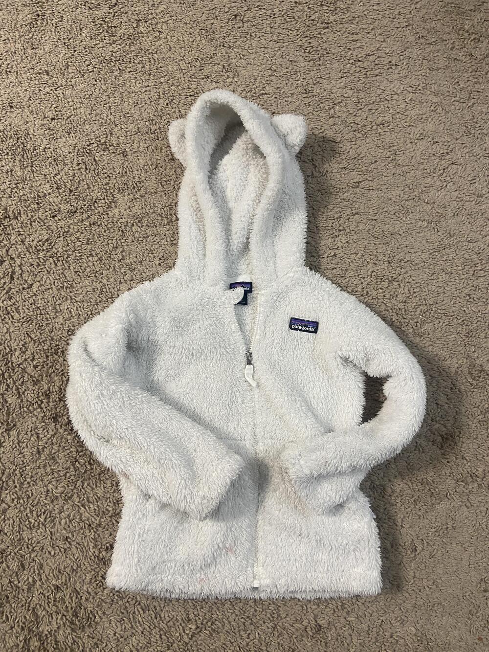 Patagonia Jacket Youth 4T White Fleece Hooded Full Zip Bear Ears Sherpa